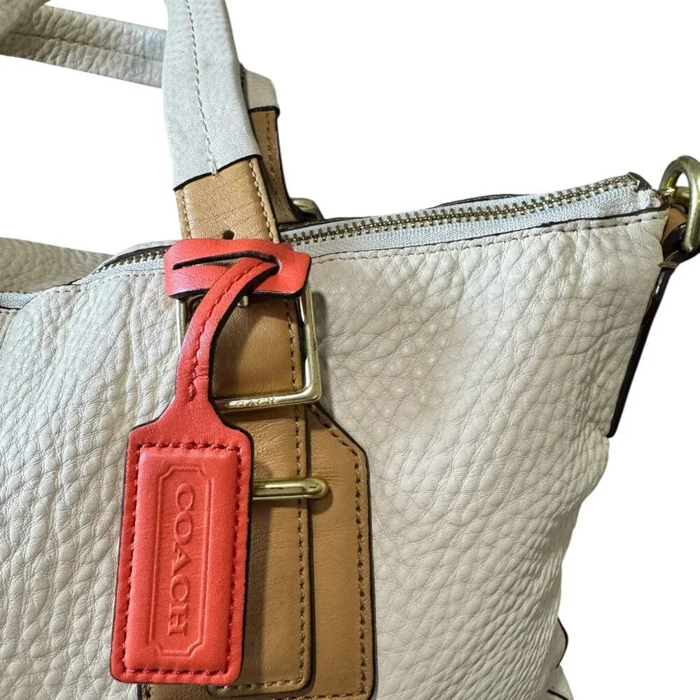 Coach Madison Phoebe Parchment Beige Pebbled Leather Shoulder Bag Tote 25304